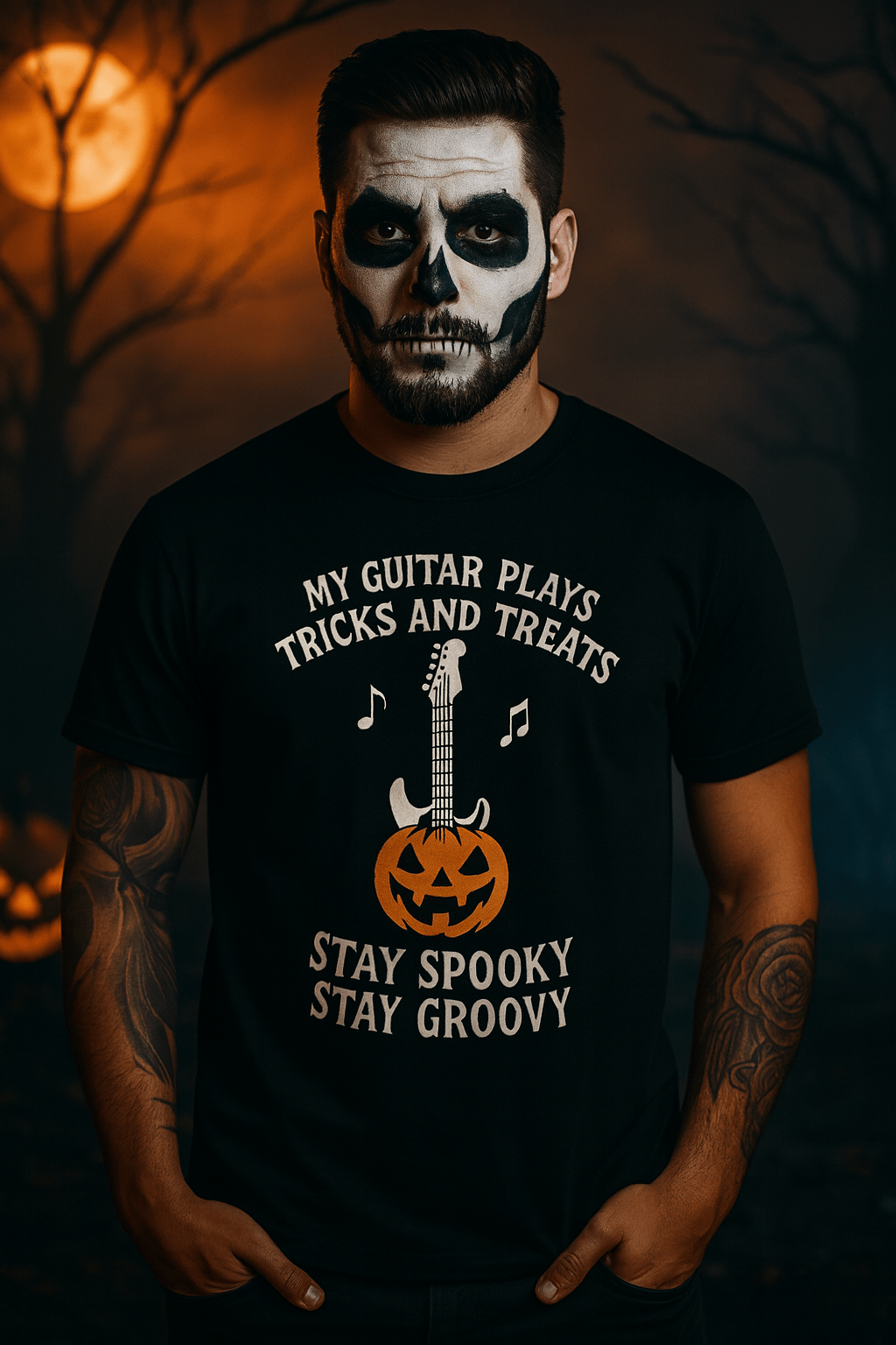 Halloween Guitar T-Shirt - Spooky Music Design
