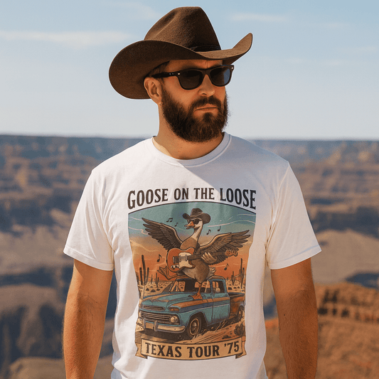 Retro Goose on the Loose vintage t-shirt with Texas tour and adventure design