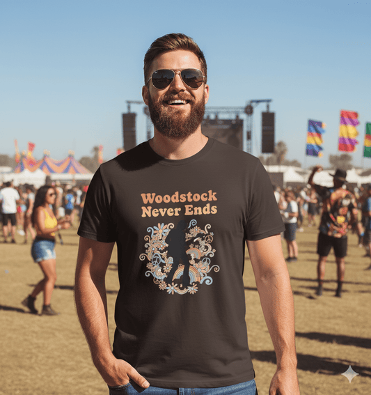 Woodstock inspired retro music festival t-shirt with vintage 60s concert design