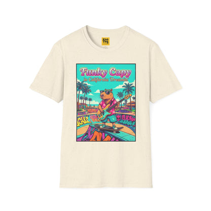 Funky Capybara Vibes T-Shirt - Retro Beach Skateboard Tee