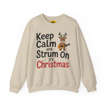 Keep Calm and Strum On Christmas Sweatshirt - Reindeer