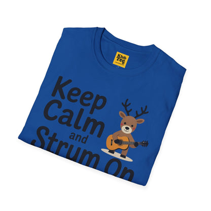 Keep Calm and Strum On Christmas T-Shirt - Reindeer