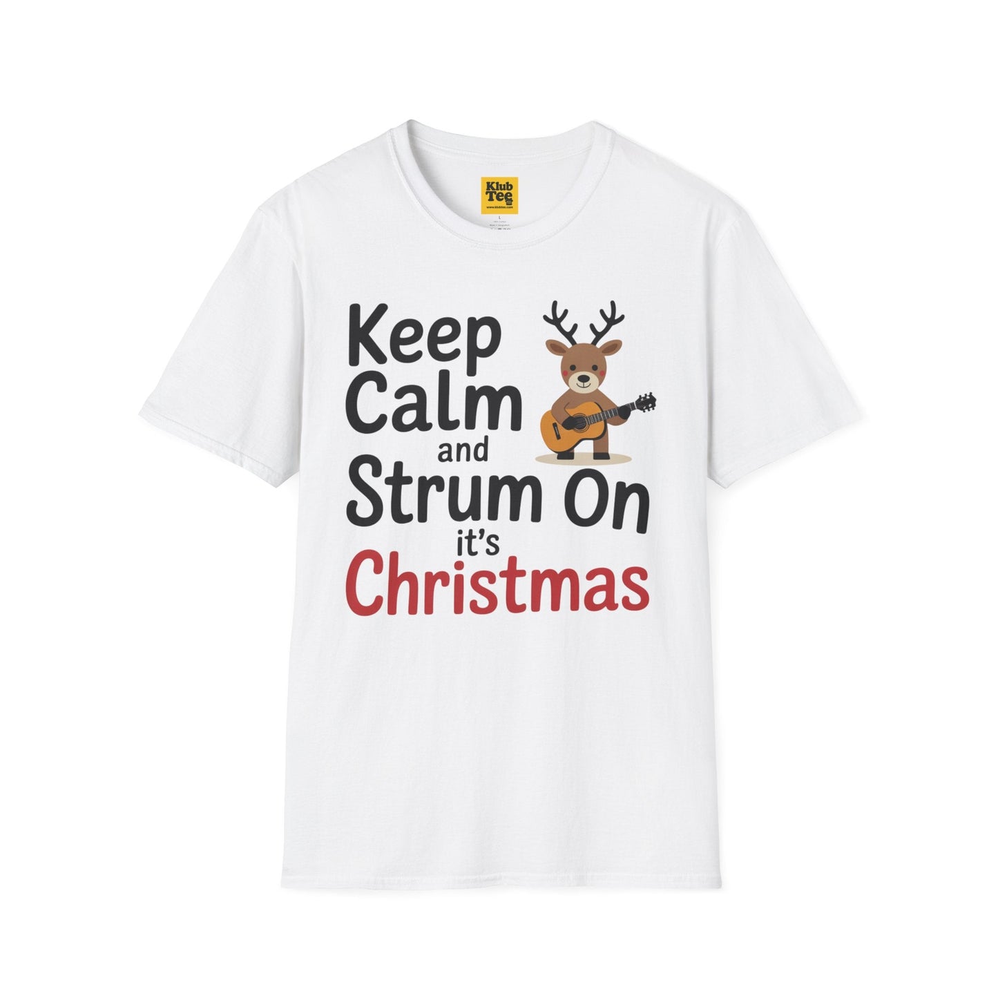 Keep Calm and Strum On Christmas T-Shirt - Reindeer