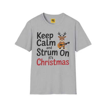 Keep Calm and Strum On Christmas T-Shirt - Reindeer