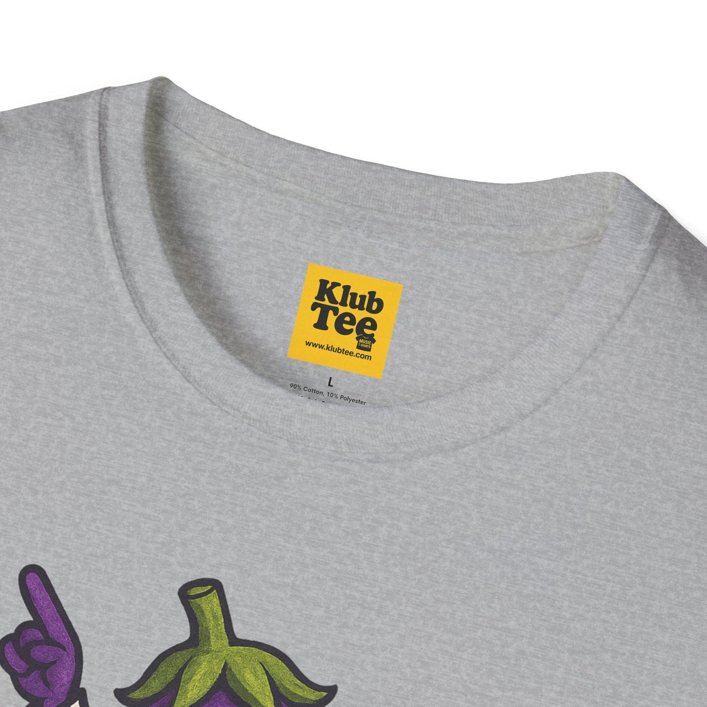 Gray t-shirt with colorful designs and a 'Klub Tee' label on a white background
