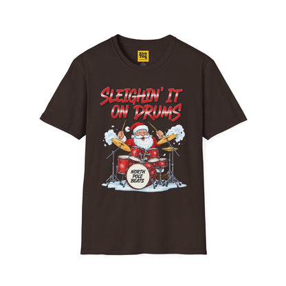 Sleighin' It on Drums T-Shirt - Christmas Drummer