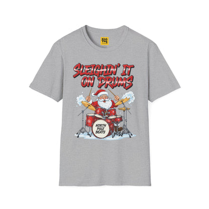 Sleighin' It on Drums T-Shirt - Christmas Drummer