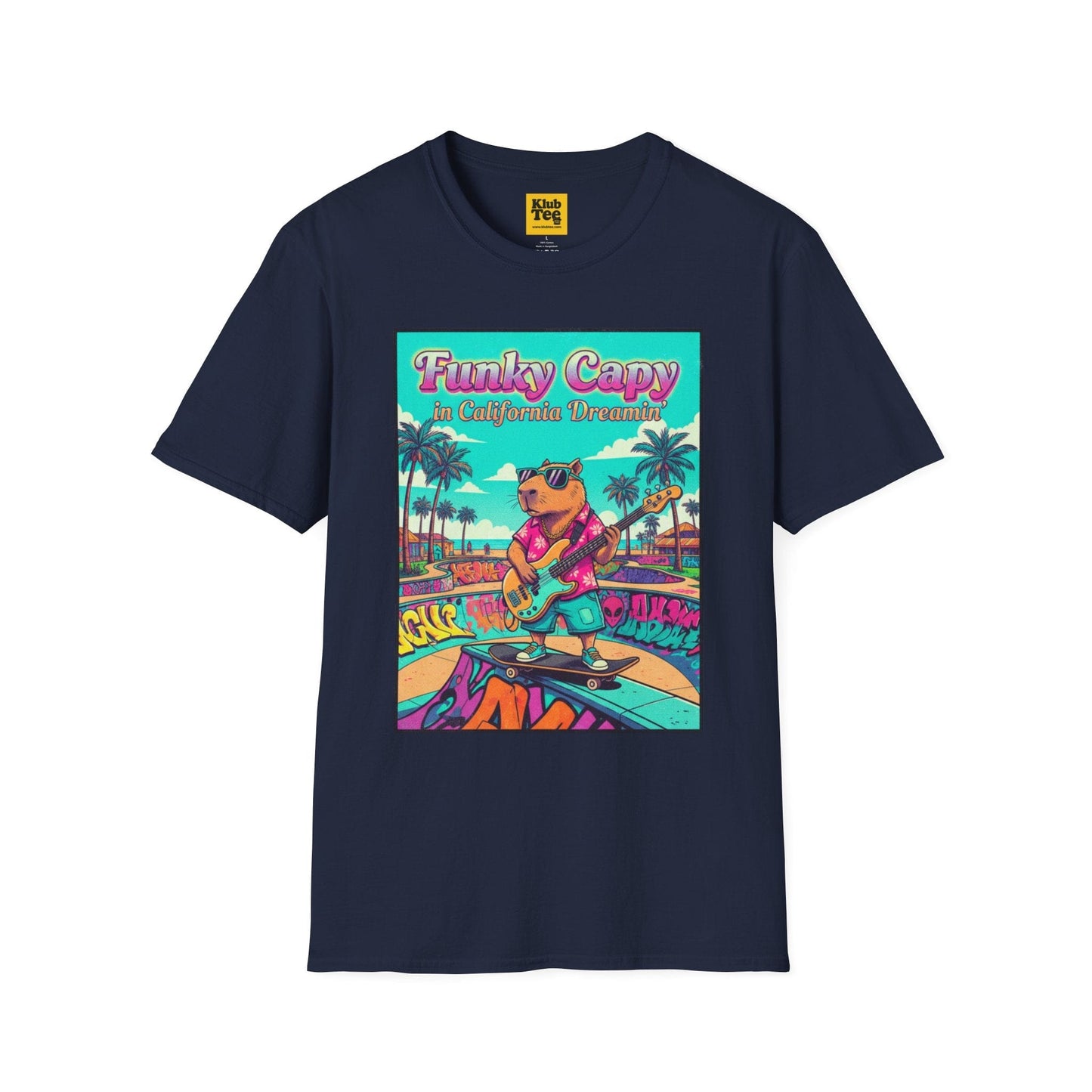 Funky Capybara Vibes T-Shirt - Retro Beach Skateboard Tee