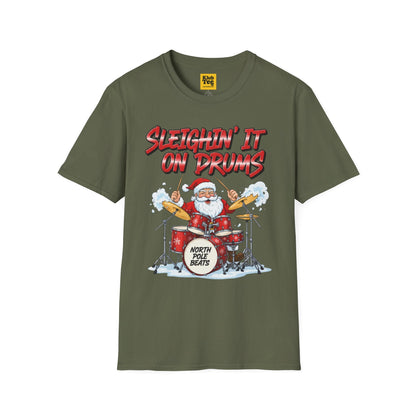 Sleighin' It on Drums T-Shirt - Christmas Drummer