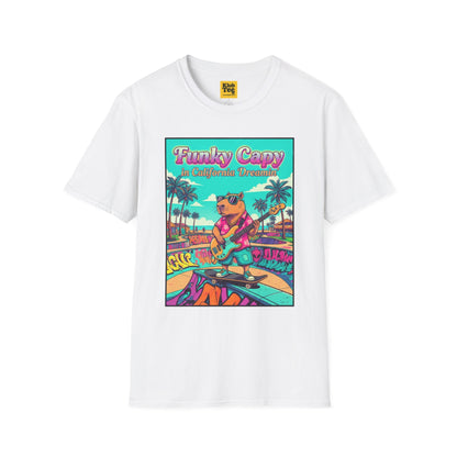 Funky Capybara Vibes T-Shirt - Retro Beach Skateboard Tee