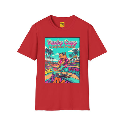 Funky Capybara Vibes T-Shirt - Retro Beach Skateboard Tee