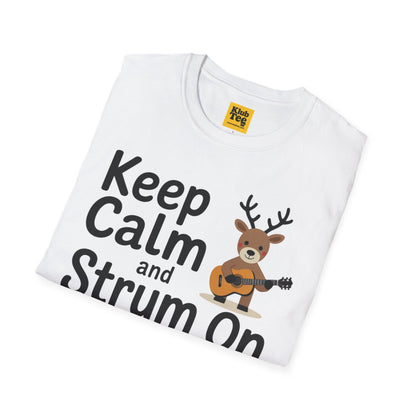 Keep Calm and Strum On Christmas T-Shirt - Reindeer