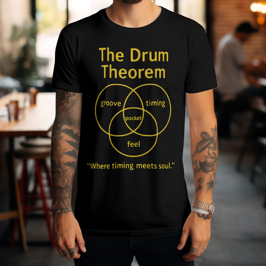 Drum theorem t-shirt combining mathematical percussion concepts design