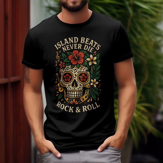 Skull and floral rock t-shirt with gothic music design