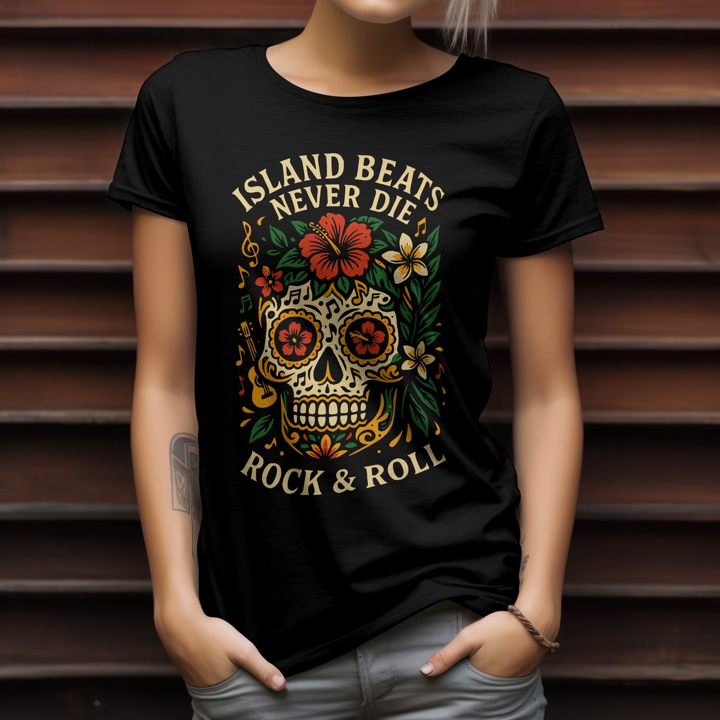 Skull & Floral Rock T-Shirt - Gothic Design