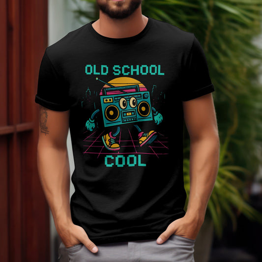 Old school cool t-shirt with retro boombox radio design