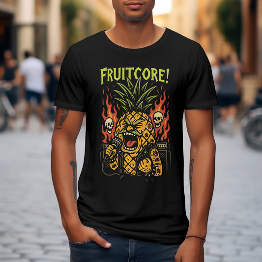 Fruitcore pineapple t-shirt with edgy fruit rock design