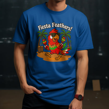 Fiesta feathers t-shirt with tropical parrot music design