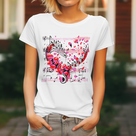 Floral music notes t-shirt perfect gift with botanical design