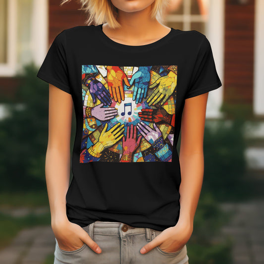 Colourful hands music t-shirt with unity diversity design