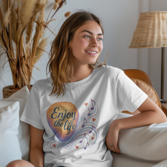 Enjoy the life music t-shirt with positive vibes typography design