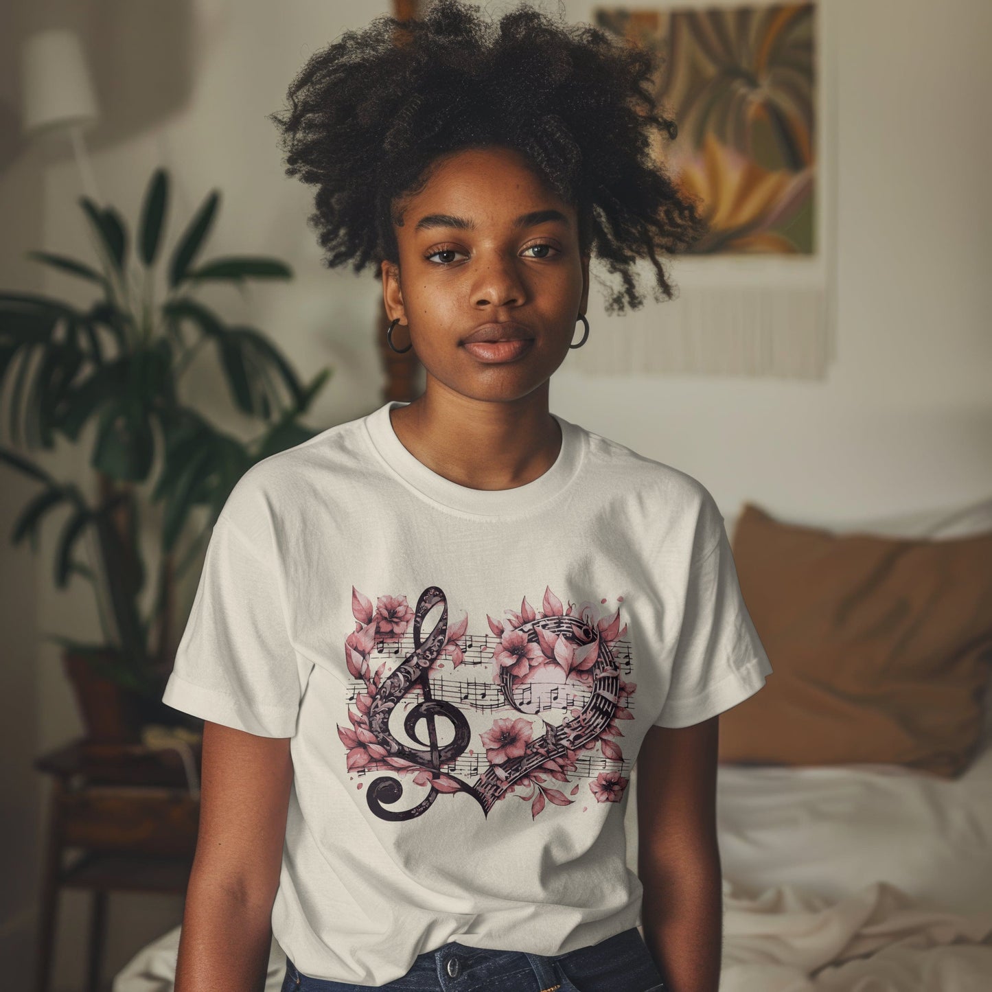 Floral music note t-shirt with single note flower design