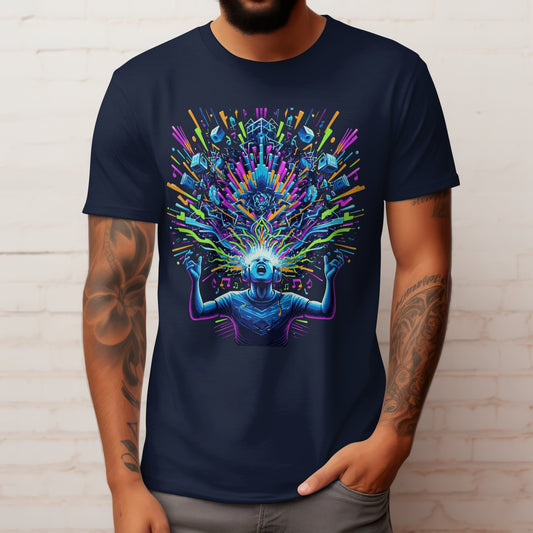 Vibrant mind explosion t-shirt with artistic colourful brain design