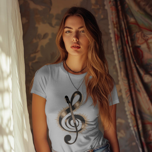 Musical vibes t-shirt featuring treble clef musical notation design
