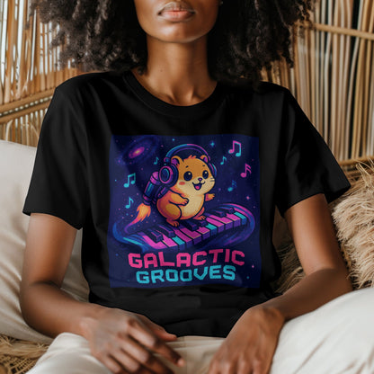 Galactic grooves t-shirt with space music cosmic design