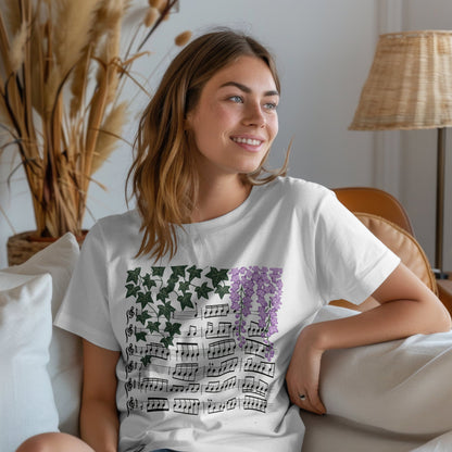 Musical ivy t-shirt with nature harmony botanical design