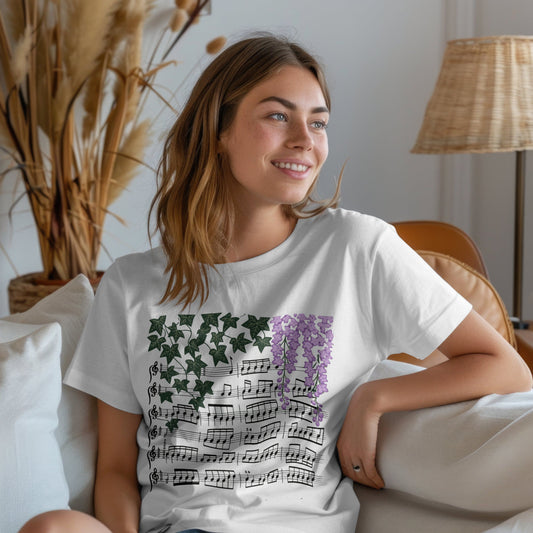 Musical ivy t-shirt with nature harmony botanical design