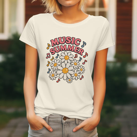 Summer floral music t-shirt with seasonal botanical design