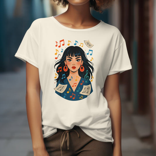 Music notes and sheets t-shirt with artistic musical notation design