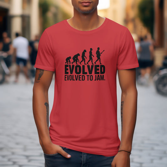 Evolved to jam t-shirt with music evolution guitarist design