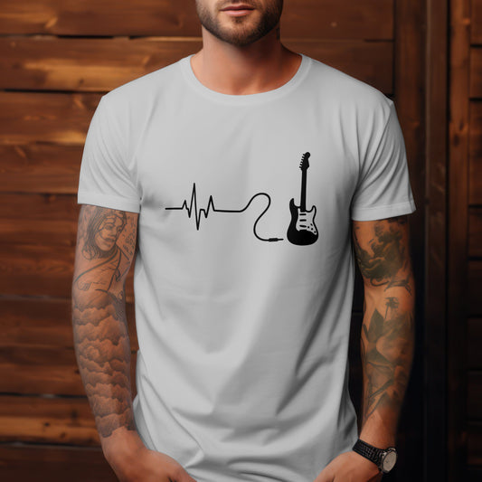 Heartbeat guitar t-shirt showing music as life rhythm design