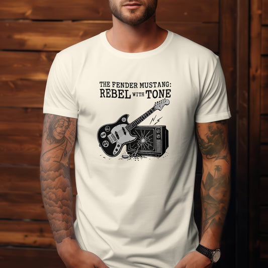Rebel with tone t-shirt featuring guitar attitude rock design