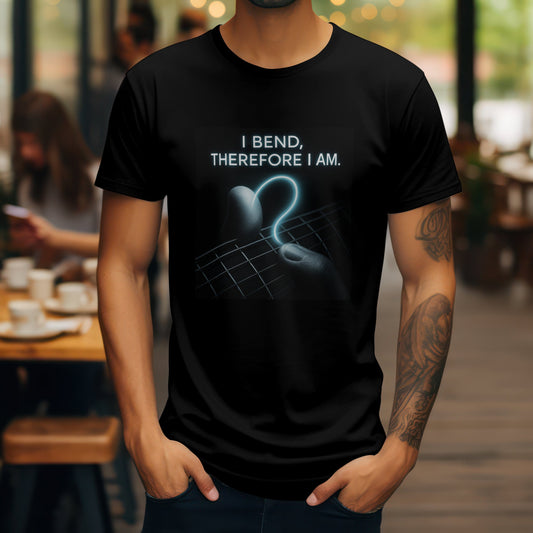 I bend therefore I am t-shirt with guitar philosophy string bending design
