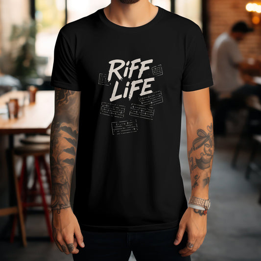 Riff life t-shirt celebrating guitar lifestyle music design