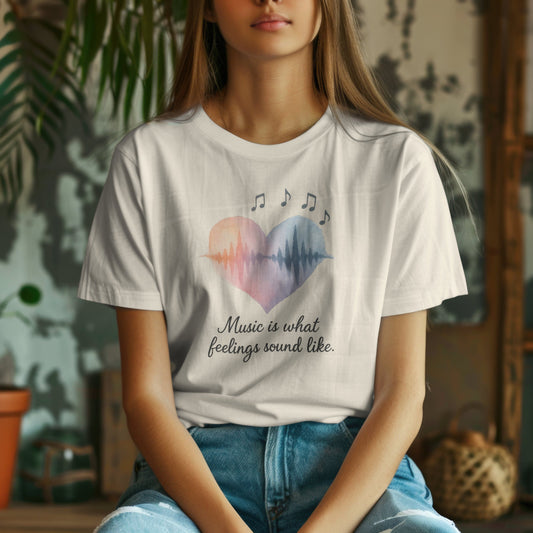 Music is what feelings sound like t-shirt with emotional typography design