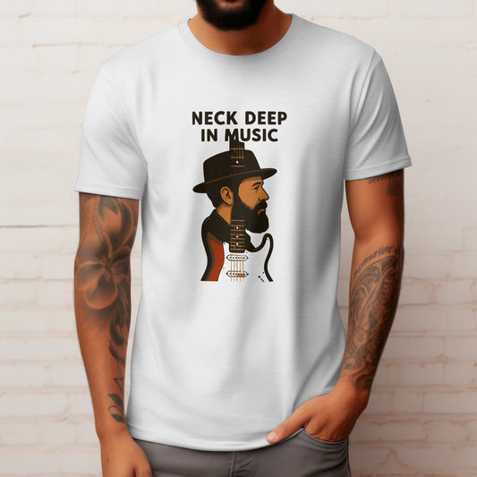 Neck deep in music t-shirt with guitar neck graphic design