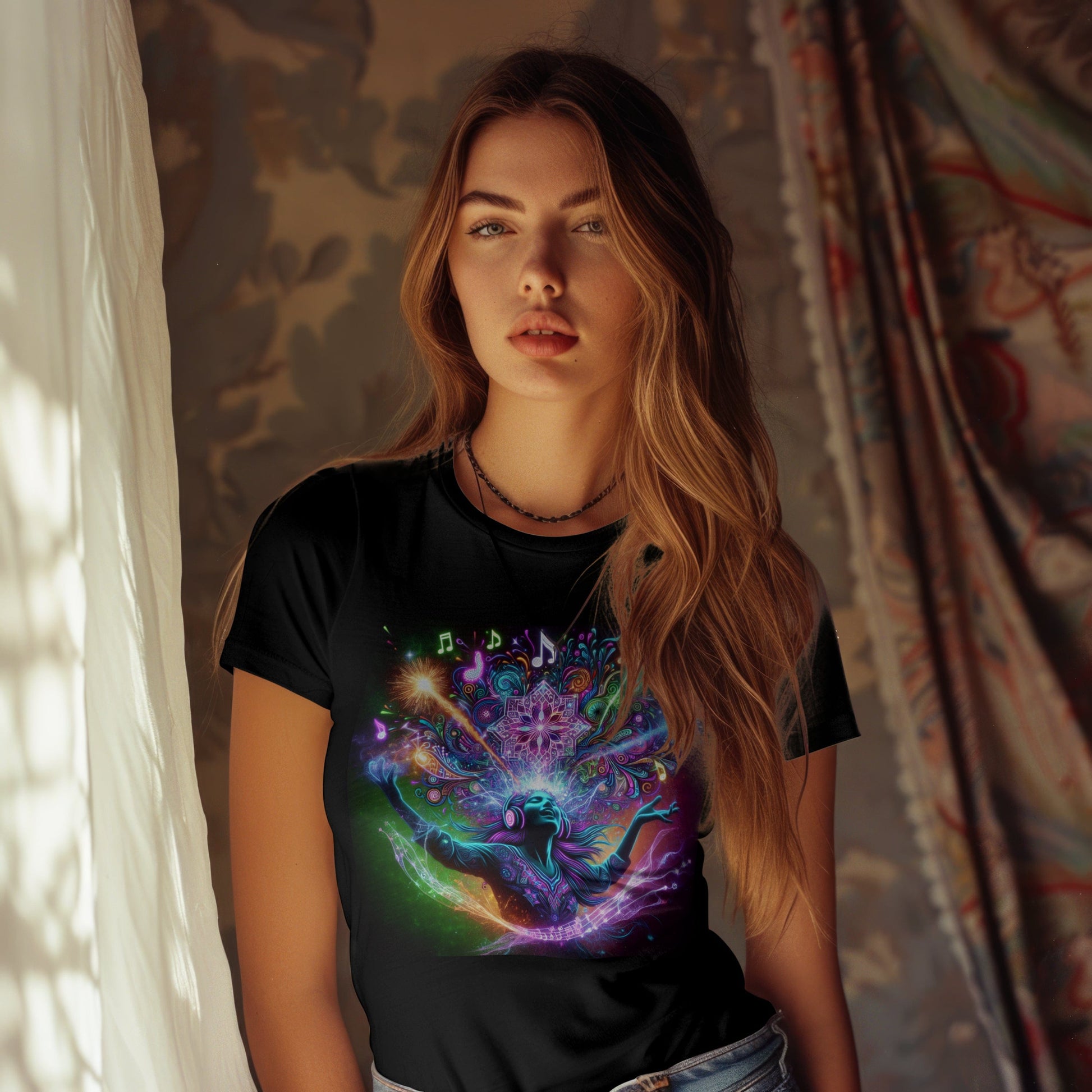 Vibrant music t-shirt featuring colourful musical notes design