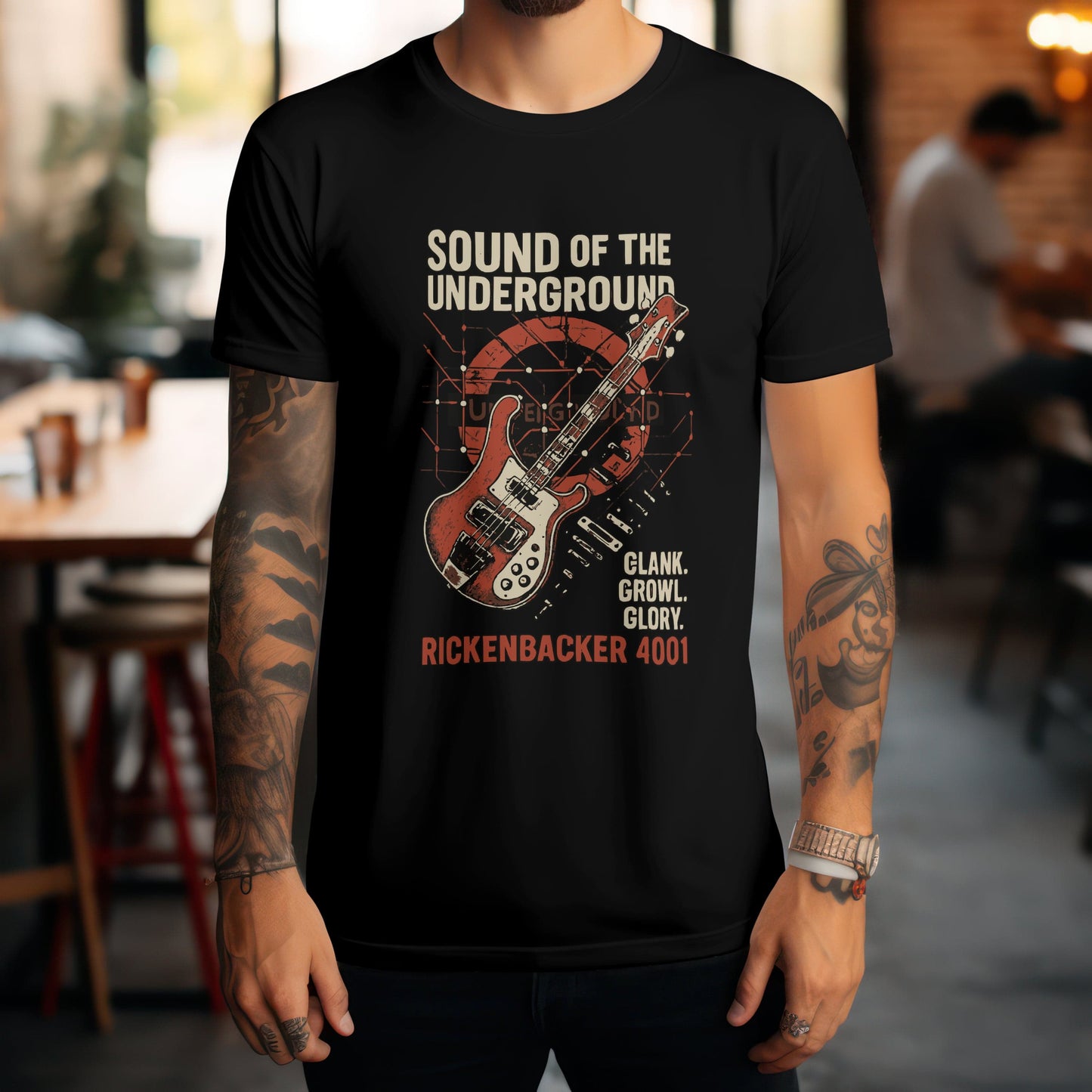 Vintage Rickenbacker t-shirt with underground sound guitar design