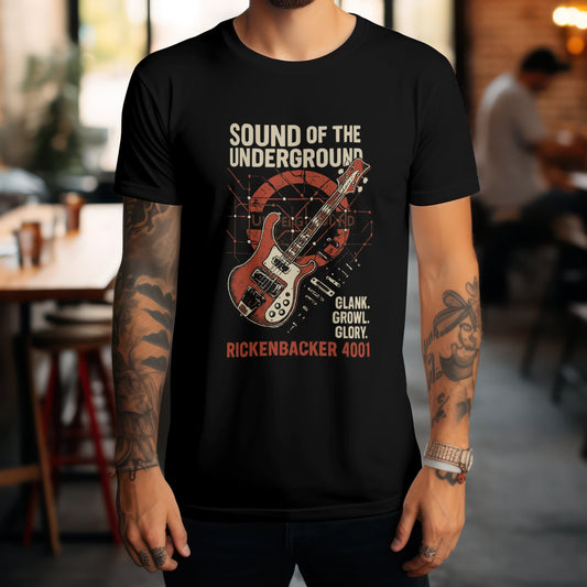 Vintage Rickenbacker t-shirt with underground sound guitar design