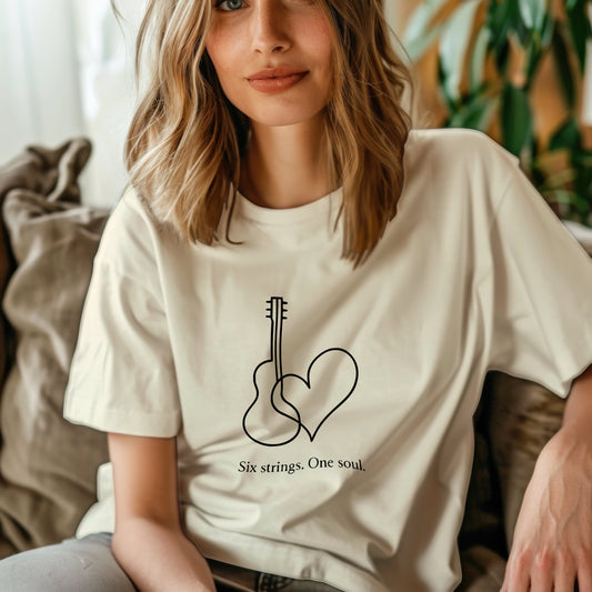 Six strings one soul t-shirt with guitar love typography design