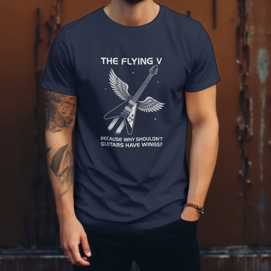 Flying V guitar t-shirt with rock icon electric guitar design