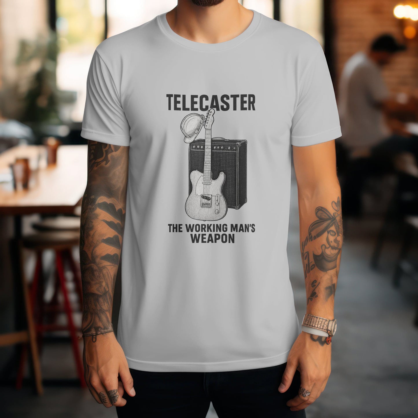 Telecaster working man's weapon t-shirt featuring Fender guitar design