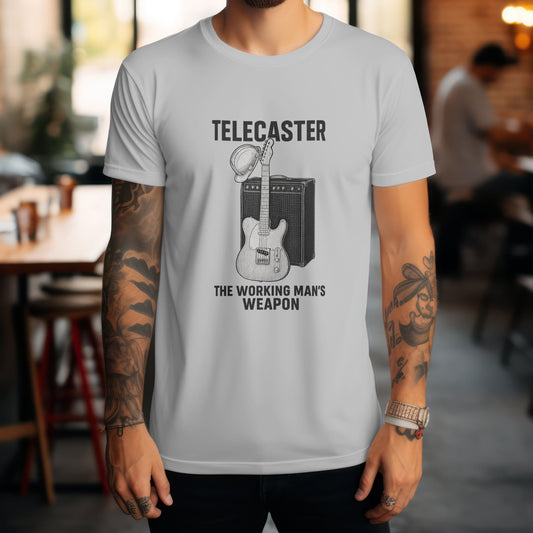 Telecaster working man's weapon t-shirt featuring Fender guitar design