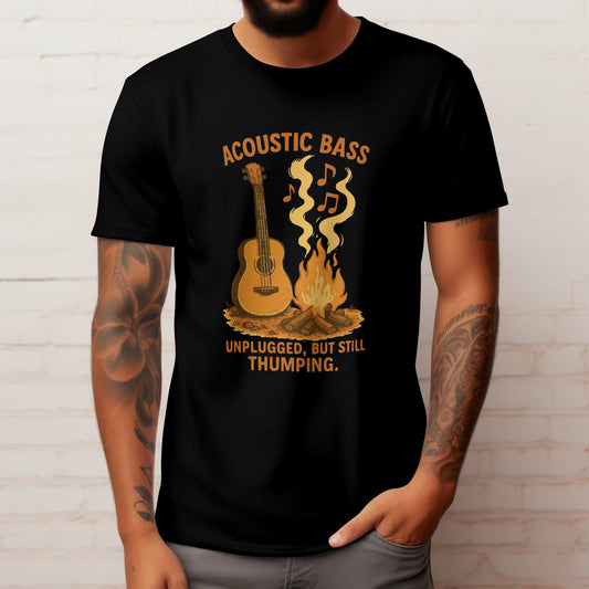 Acoustic bass t-shirt with unplugged string instrument design