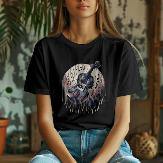 Violin t-shirt featuring classical string instrument design for orchestra musicians