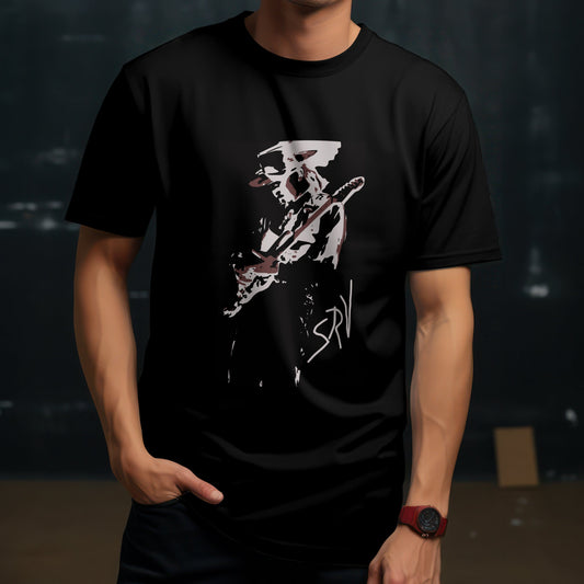 9.	Stevie Ray Vaughan t-shirt honouring blues guitar legend with vintage design